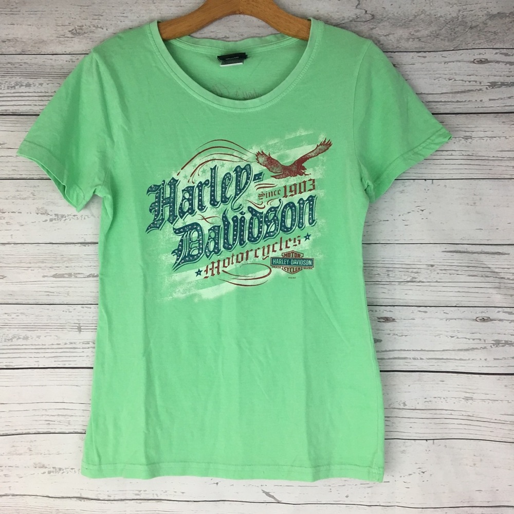 Harley Davidson motorcycles green fitted t shirt